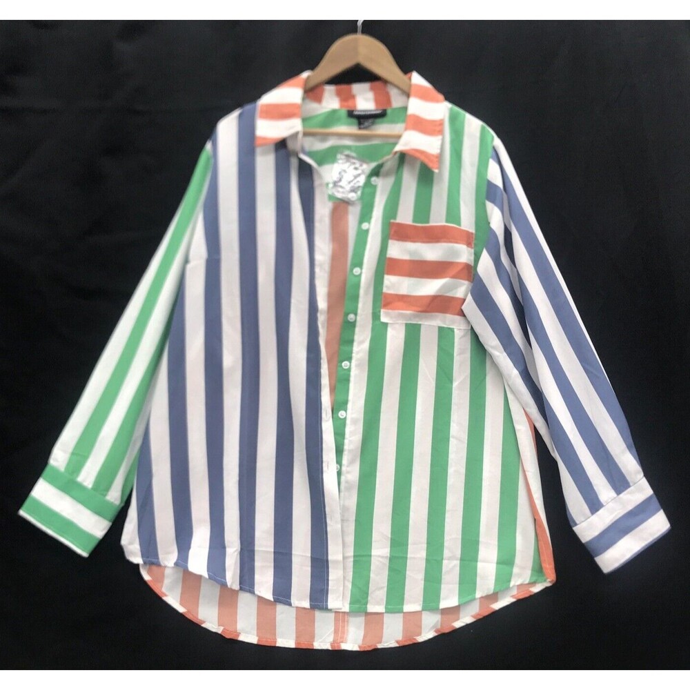 Ashley Stewart Women’s Blouse Size 14 Primary Color Striped Button Down